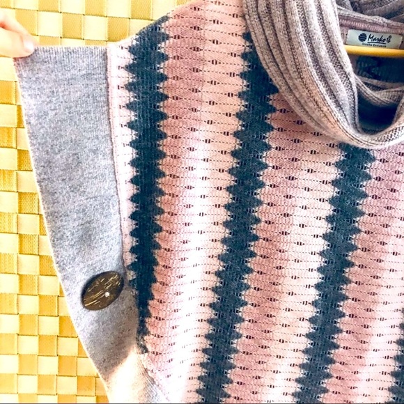 Marko's Sweater pink Knit cowl Neck cropped Striped Poncho Sweater One size - Picture 5 of 8
